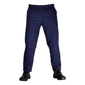 Calça De Brim 1/2 Elástico Azul Marinho Uniforme De Trabalho