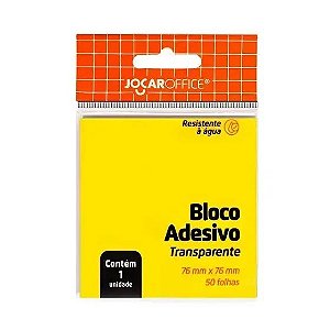 Bloco Adesivo Transparente Amarelo 76x76mm 50f Jocar Office
