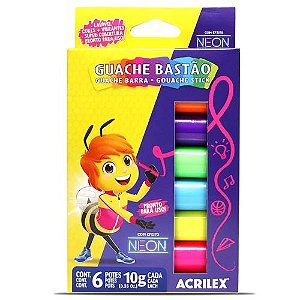 Tinta Guache Bastao Neon com 6 Cores 10g Acrilex