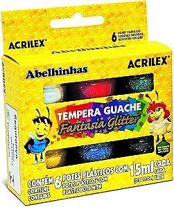 Tempera Guache Fantasia Glitter com 06 Unidades Acrilex