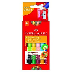 Giz de Cera Bicolor 6 Unidades 12 Cores Faber Castell
