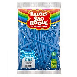 Balao Canudo Liso Azul Turquesa com 50 Unidades Sao Roque