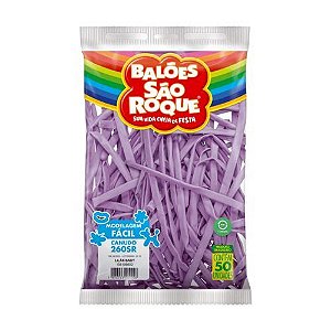 Balao Canudo Liso Lilas Baby com 50 Unidades Sao Roque