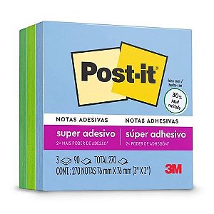 Notas Adesivas Post-it 76x76MM com 270F Colecao Oasis 3 Cores 3M