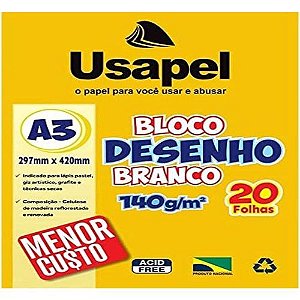 Bloco de Desenho A3 Branco 140G 20 Folhas Usapel