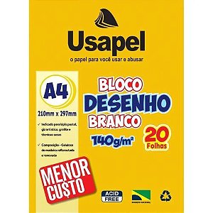 Bloco de Desenho A4 Branco 140G 20Folhas Usapel