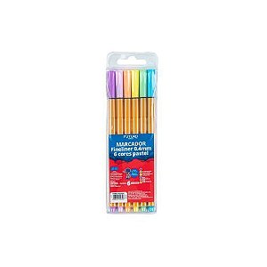 Marcador Fineliner 0,4MM 6 Cores Pasteis Futuro