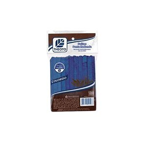 Palito para Picole Redondo Azul com 100 Unidades Theoto