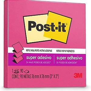 Refil Notas Adesivas Pop Up Post-It 76MMx76MM 90 Folhas Rosa Neon 3M