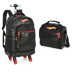 Kit Mochila com Rodas Hotwheels Preto Luxcel