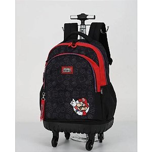 Mocila com Rodas 360 MC46933MO-PT Super Mario Preta Luxcel