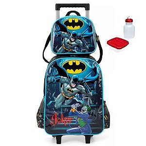 Kit Mochila com Rodas + Lancheira Batman Azul Luxcel