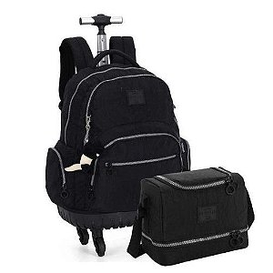 Kit Mochila com Carrinho + Lancheira UP4YOU Preta Luxcel