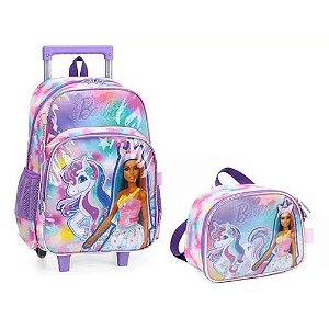 Kit Mochila com Rodas Barbie Lilas + Lancheira Luxcel