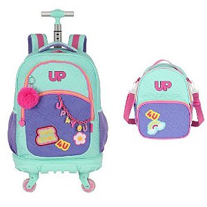 Kit Mochila com Rodas + Lancheira Up4you Turquesa Luxcel