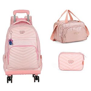Kit Mochilete com Carrinho 360 Up4you Rosa + Lancheira + Estojo Luxcel