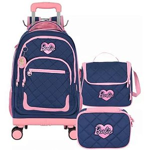 Kit Mochila com Rodas + Lancheira + Estojo Barbie Azul/Rosa Luxcel