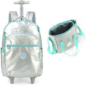 Mochila + Lancheira Barbie Prata com Turquesa Luxcel
