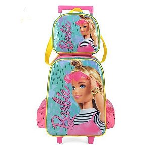 Kit Mochila com Rodas + Lancheira Barbie Oculos Pink Luxcel