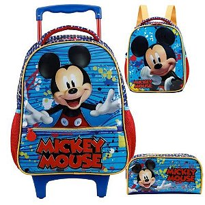 Kit Mochila com Rodas Grande + Lancheira + Estojo Mickey 11620 Xeryus