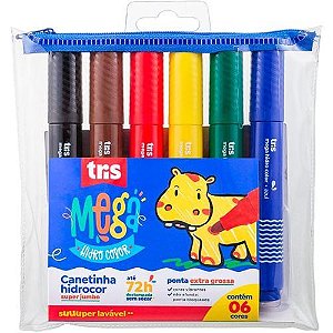 Canetinha Mega Hidro Color Super Jumbo 6 Cores Tris
