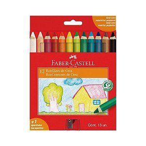 Lapis Giz de Cera Ecogizes 12 Cores Faber Castell com Apontador Grande