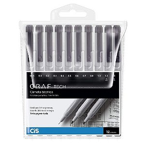 Caneta tecnica Graf Tech Fineliner Pen com 12 unidades Cis