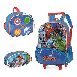 Kit Mochila + Lancheira + Porta Lapis Marvel Avengers Azul Luxcel