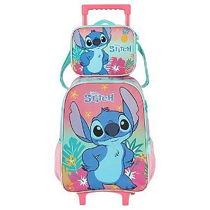 Kit Mochila C/ Rodas + Lancheira Ic42382sc-rs Stitch Rosa Luxcel