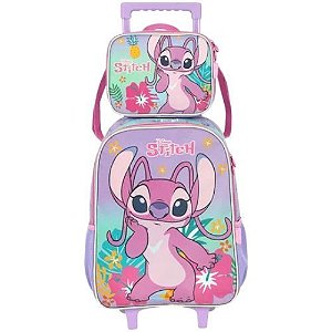 Kit Mochila C/ Rodas + Lancheira Ic42382sc-rx Stitch Roxa Luxcel