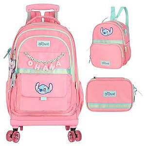 Kit Mochila c/ Rodas + Lanch + Estojo Mc50082sc-pt Salmao Luxcel