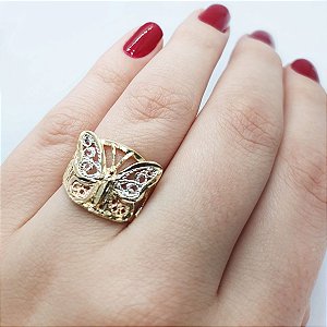 Anel Banhado de Ouro 18K Borboleta Cod 326
