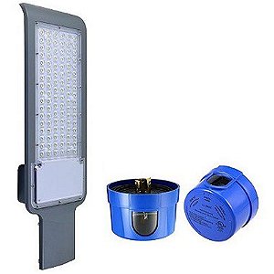 Luminária LED Pública Slim 100W SMD com Sensor Fotocélula 6500K IP67.