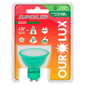 Lâmpada Superled GU10 4W Bivolt 33º Verde bivolt IP66.