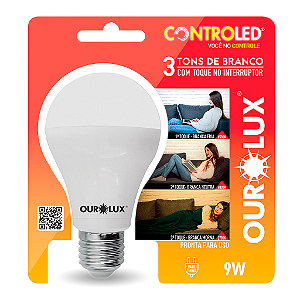 Lâmpada Inteligente Controled 9W 3 Tons de Branco 6500K+4000K+2700K.