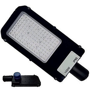 Luminária LED pública 100W preta SMD sensor Fotocélula 6500K IP66 INMETRO.