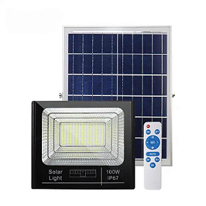 Refletor LED solar com controle 100w auto recarregável 6500K IP67.