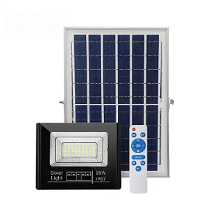 Refletor LED solar com controle 25w auto recarregável 6500K IP67.