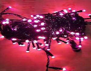 Pisca de Natal 100 Leds Pink 8 Funções fio verde conector macho e fêmea 10 Metros 220V.