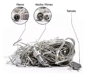 Cascata De Natal 200 LEDS Branco Frio Fixa tomada macho / fêmea 5,00m 127V.