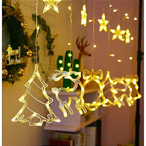 Cascata com 138 LEDs Colorido com figuras na ponta 8 funções tomada macho e fêmea 2,5 metros 127V.
