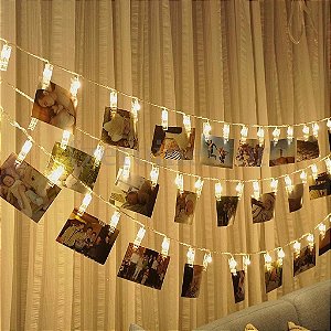 Cordão Led Pregador 20 LEDS Varal Para Fotos Branco quente bivolt.