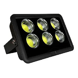 Refletor holofote LED Ultra COB preto 300w 3000K branco quente IP66.