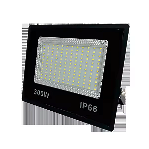 Refletor LED compacto 300W preto 6500K branco frio SMD IP66 bivolt.
