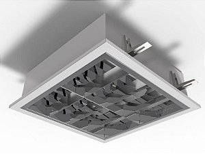 Luminária embutir 28.8cm X 28.8cm alto rendimento com aletas parabólicas duplas para 2 lâmpadas E27.
