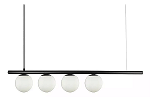 Pendente com 4 globos Moon 15x80x12cm Aluminio preto e Vidro.