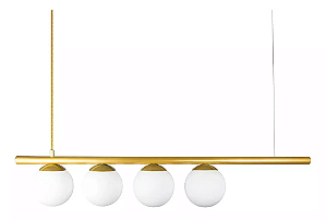 Pendente com 4 globos Moon 15x80x12cm Aluminio dourado e Vidro.