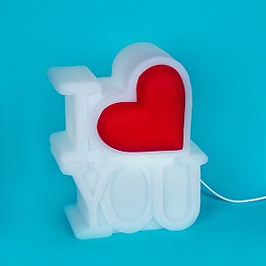 Luminária I Love You 23x19x12cm Polietileno Branco e Vermelho.