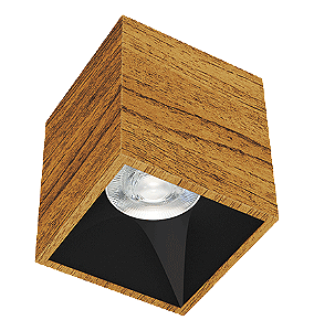 Spot de Sobrepor LED Kona Quadrado Recuado 29º 3000K 13,7W Bivolt 10x8,5x8,5cm Alumínio Corpo Amadeirado Miti e Refletor Preto Acetinado.