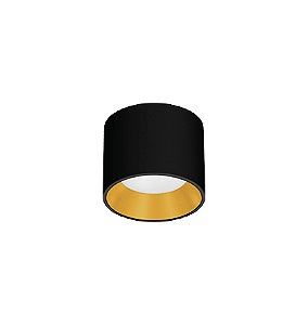 Spot de Sobrepor LED Dhari Redondo 3000K 9,1W Bivolt Ø13,9x11cm Corpo Preto Acetinado e Refletor Dourado Acetinado.